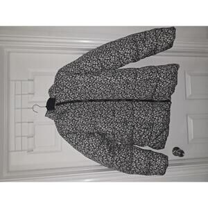 Old Navy Black and White Floral Print Puffer Jacket